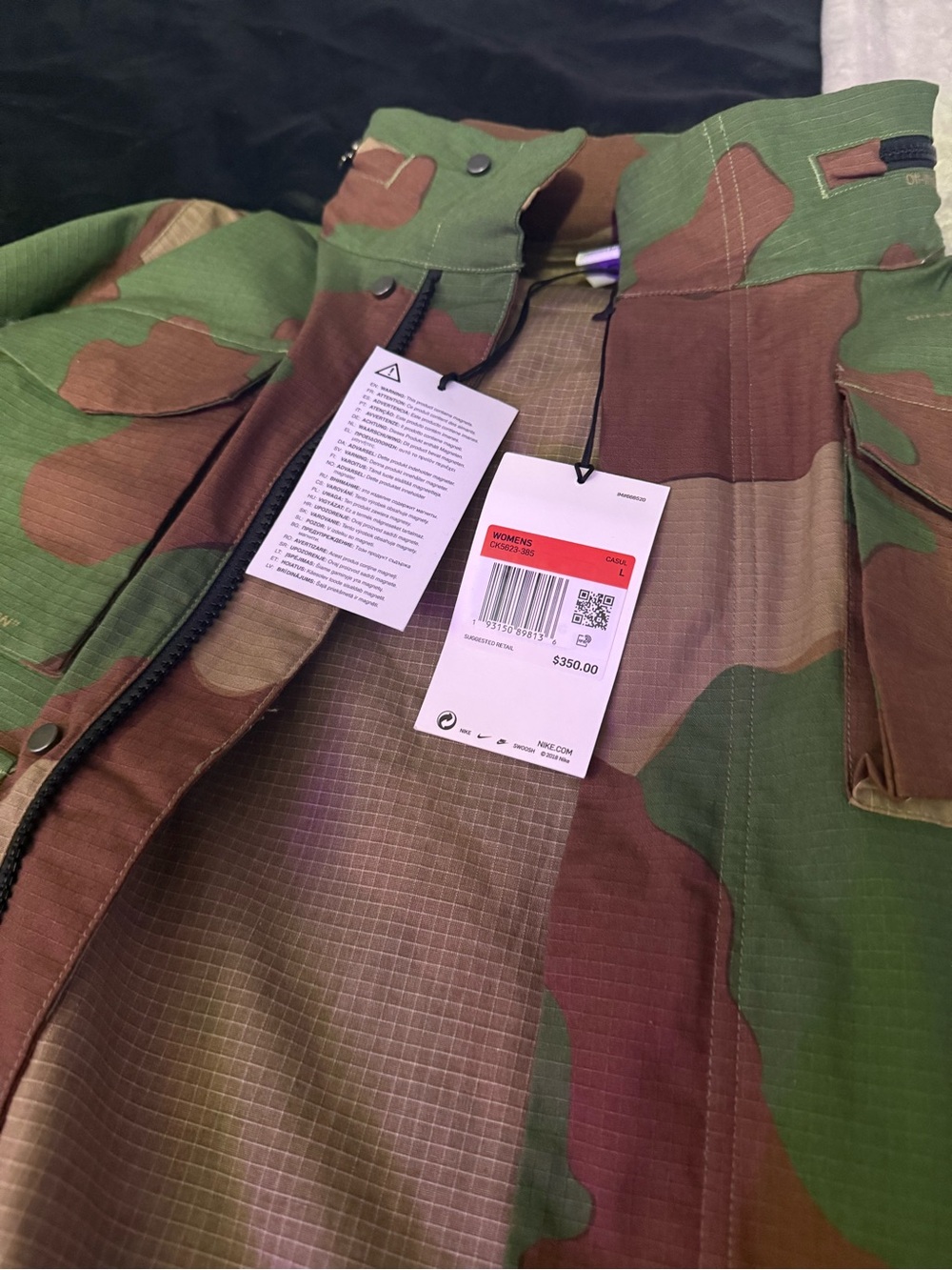 Camo Off-white Hooded running Jacket Yellow Hood and Orange 'KEEP BACK' Patch - Picture 4 of 4
